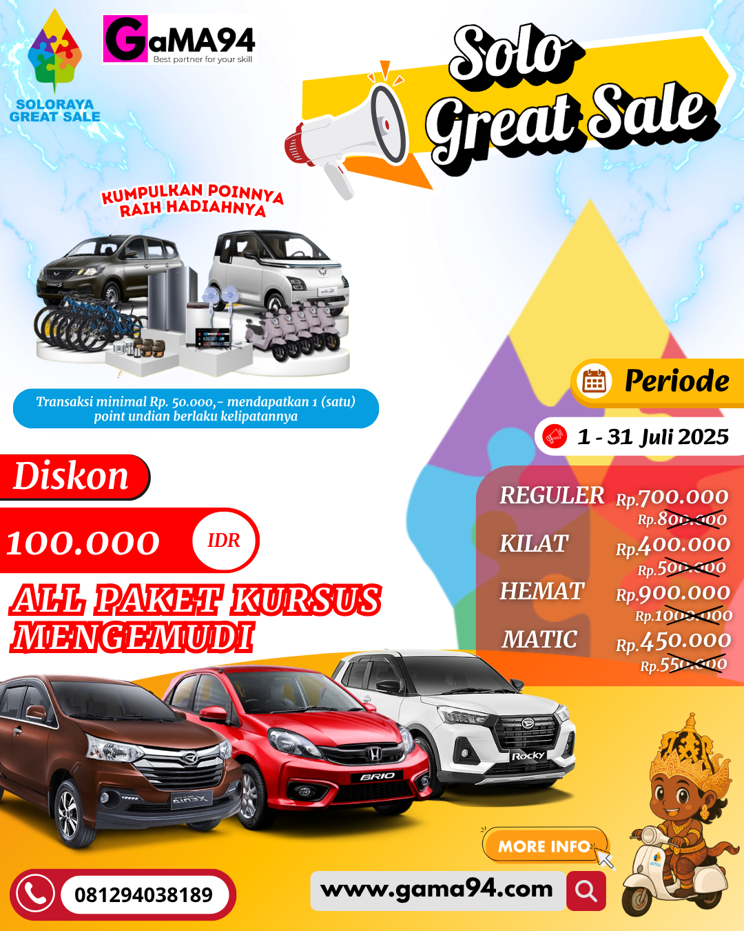 Kursus Stir Mobil Paket Manual Reguler